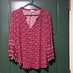 Chic Floral Button-Up Blouse in Red